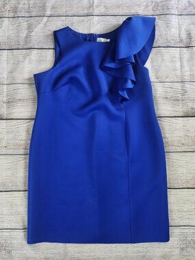 Eliza J Dress 22W Colalt Blue Sleeveless Scuba Cocktail Party Ruffle Sheath